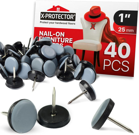 X-PROTECTOR Chair Glides, 40 pcs 1" Grey Nail-on Furniture Sliders, Premium Floor Protectors for Chair Legs
