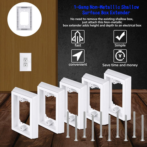 Kanayu 5 Pieces Electrical Box Extender, Shallow Surface Box Extender, Non Metallic, 1 Gang, White
