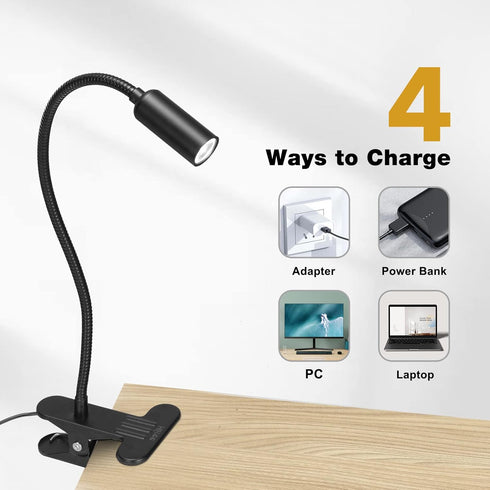 JHD LED Desk Lamp with Clamp, 10 Brightness Levels, 12" Flexible Gooseneck, Eye Protection USB Lamp for Home Office &