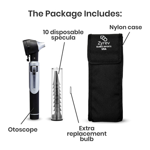 Zyrev ZetaLife Otoscope - Pocket Size Ear Scope with Light for Ear Infection Detection (Black Color)