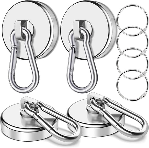 Magnetic Hooks Heavy Duty 150Lbs, 4 Pack Super Strong with Swivel Carabiner for Hanging