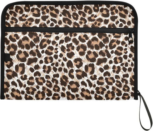 Leopard Cheetah Print Expanding File Folder, 13 Pockets Accordion Organizer, Sticky Labels, Zipper, A4 Document