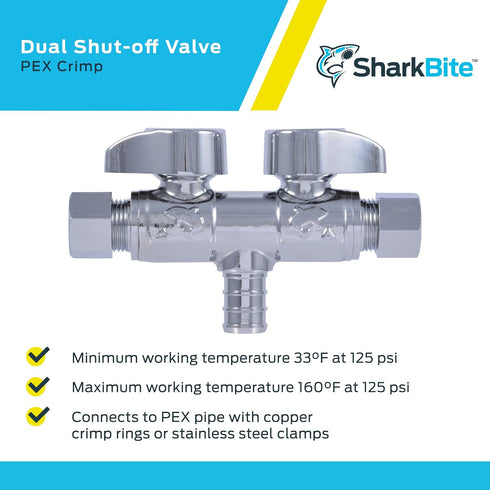 SharkBite Crimp Dual Shut Off Valve, Push to Connect Brass Plumbing Fitting, PEX, PE-RT