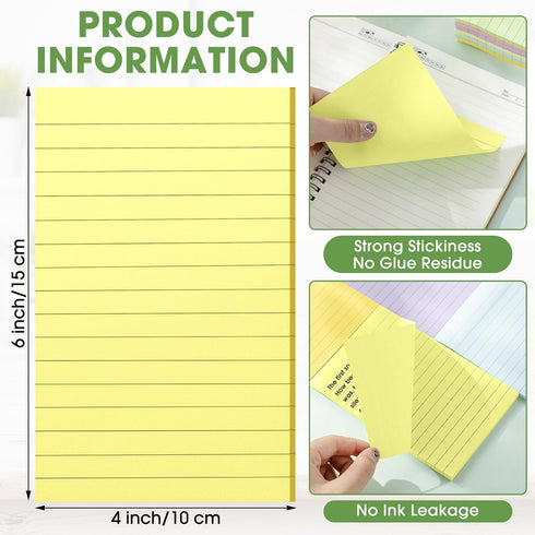 Seajan 48 Pcs Lined Sticky Notes, 4 x 6 Self Stick Note Pads, 50 Sheets/Pad, Bright Colors