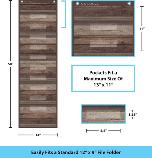 Teacher Created Resources Dark Wood 10 Pocket File Storage Pocket Chart (14" x 58")