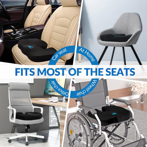 Seat Cushion for Office Chair & Car - Memory Foam Coccyx Support Pillow with Non-Slip Cover, Sciatica & Lower Back Pain