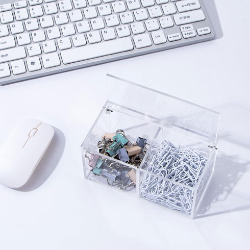 Yeeco Clear Acrylic Capsule Holder with Lid 2 Section Plastic Drawer Box Organizer for Jewelry, Candy, Makeup