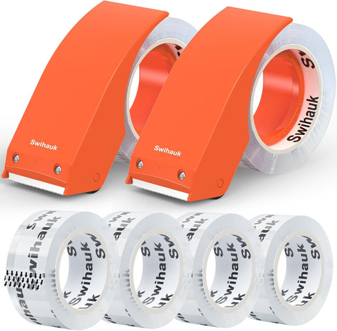 Swihauk Heavy Duty Packing Tape with Dispenser, 1.88 in x 66.6 YDs, Strong & Durable Shipping Tape, 6 Roll + 2 Dispenser