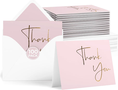 VNS Creations Gold Foil Thank You Cards With Envelopes Bulk Set &