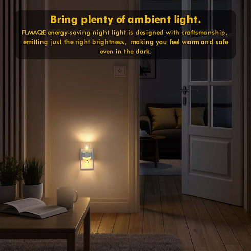FLMAQE 2 Pack, Dimmable, 0-100 3000K, LED Night Light Dusk to Dawn Sensor, LM Adjustable Brightness, Wall Mounted