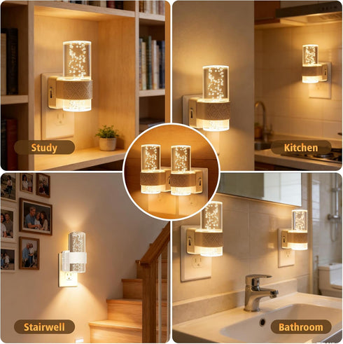 2 Pack 0-100 3000K LED Night Lights Plug into Wall, Plug in Night Light with LM Adjustable Brightness, Dusk to Dawn