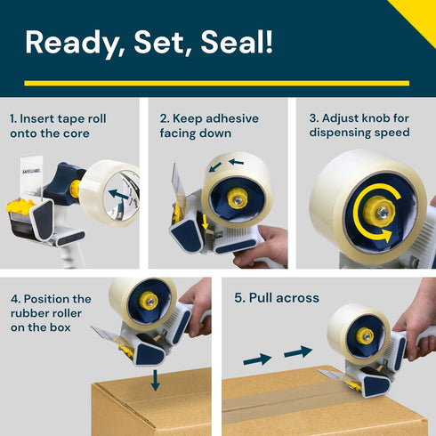Excell Safeguard Packing Tape Dispenser - 2" Wide with Retractable Blade Cover, Ideal for Shipping and Sealing