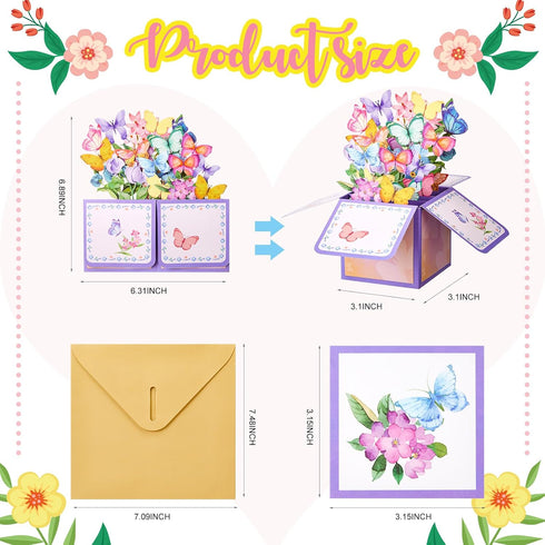 Trandraft 8 Sets 3D Flower Pop Up Cards Mother's Day Pop Up Flower Bouquet Greeting Card Bulk, Handmade Paper Floral