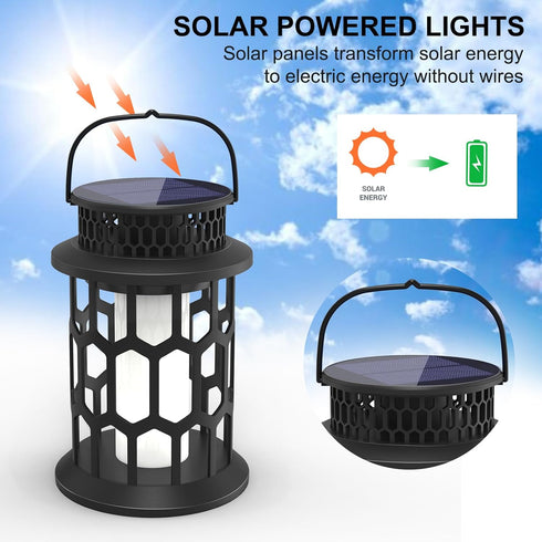 2 Packs Solar Lights for Outside, Upgraded Solar Lanterns Flickering Flame Outdoor Waterproof Hanging Lanterns