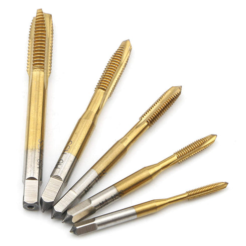 5Pcs Ti-Coated Metric Tap M3-M8, Straight Flute Thread Tap Mini Machine Screw Drill Tap for DIY