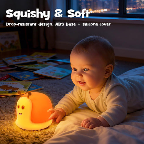 2 30/60 Cute Snail Night Light Brightness Adjustable Fun Orange Slug Light with Min Timer Squishy Nursery Breastfeeding