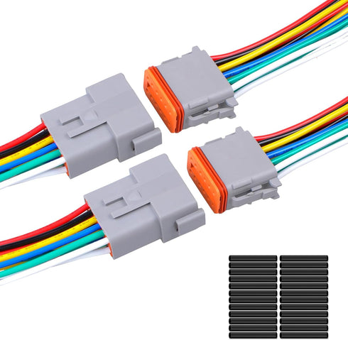 2Pack 12-Pin Waterproof DT Connector, Male and Female Wire Connectors with 16AWG Wires and Heat Shrink Tubes
