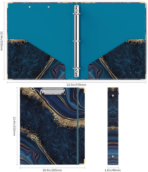Ospelelf 1 Inch 3 Ring Binder, Cute Blue Marble Binder for Letter Size (11" x 8.5") with 5 Tab Dividers and Low Profile