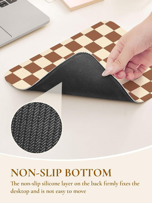 Ksriylm Cute Brown Mouse Pad,Retro Checkered Pattern Mousepad,Square Aesthetic Plaid Waterproof Grid Mouse Mat Design