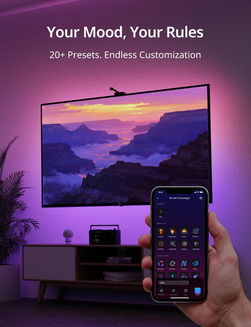 55-70 inch 12.48ft Ailofy Smart LED Backlight with Camera for Screens, LED Strip Lights Sync to Screen & Music, Color