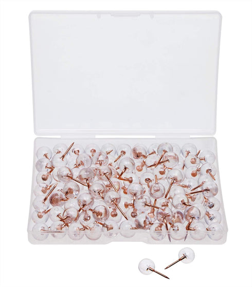 Tupalizy 100PCS Decorative Push Pins - Transparent Plastic Head and Rose Gold Steel Point Thumb Tacks for DIY Craft