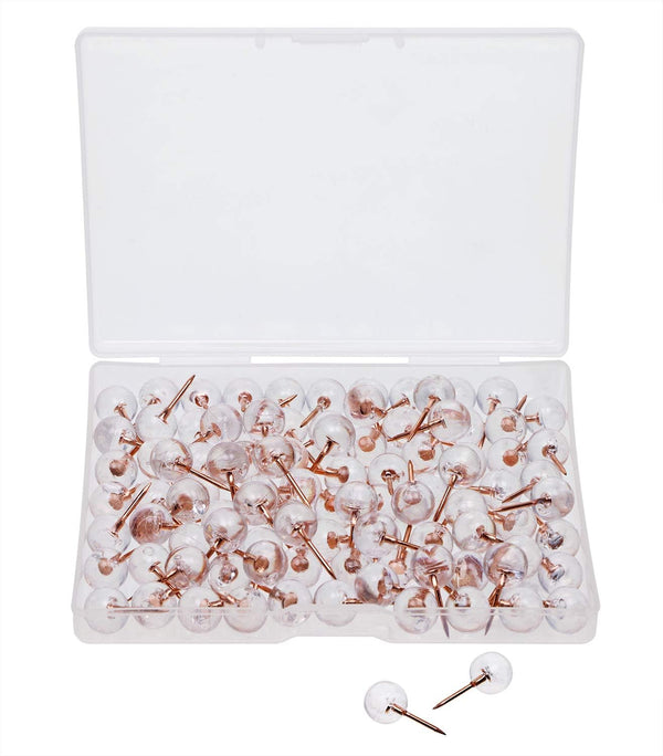 Tupalizy 100PCS Decorative Push Pins - Transparent Plastic Head and Rose Gold Steel Point Thumb Tacks for DIY Craft