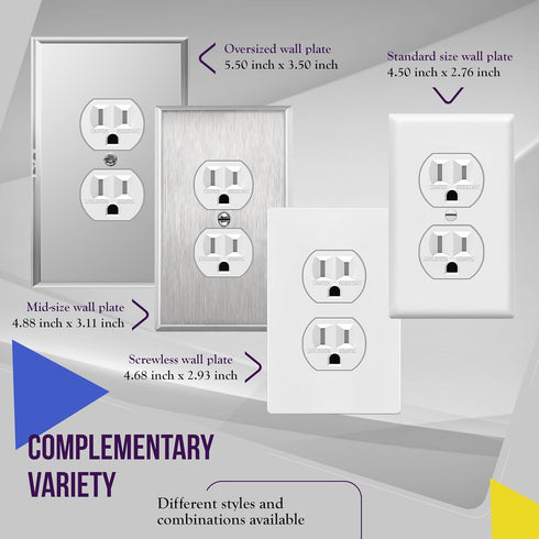ENERLITES Duplex Outlets and Wall Plates Bundle, Tamper-Resistant Electrical Receptacle, 15A 125V, White