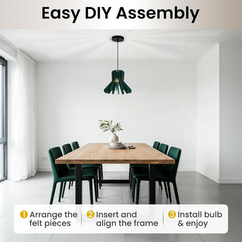 Room,Office(D13.7 xH10.2,Green) Acoustic Felt Pendant Light, Sound Absorbing Modern Hanging Lamp, Tool-Free Assembly