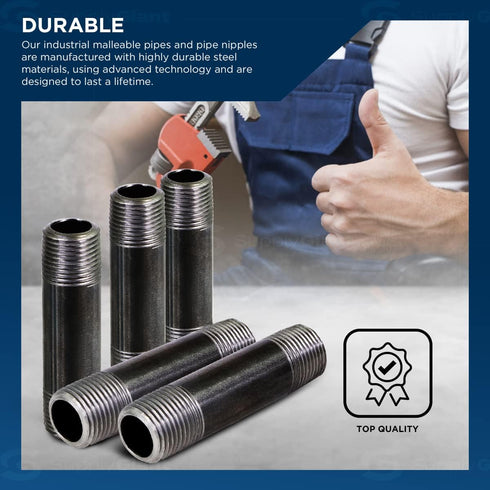 1/2 Inch Black Nipple Pipe, Ideal for Building Industrial Furniture and Shelves, Purchase the Length You Need