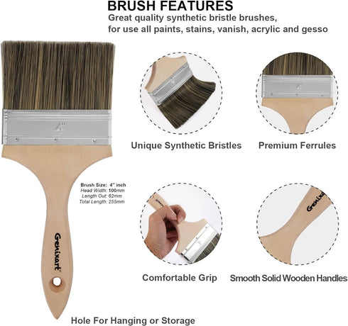 Double Thick Chip Paint Brush, 4 inch Stain Brushes for Painting Walls and Fence Staining