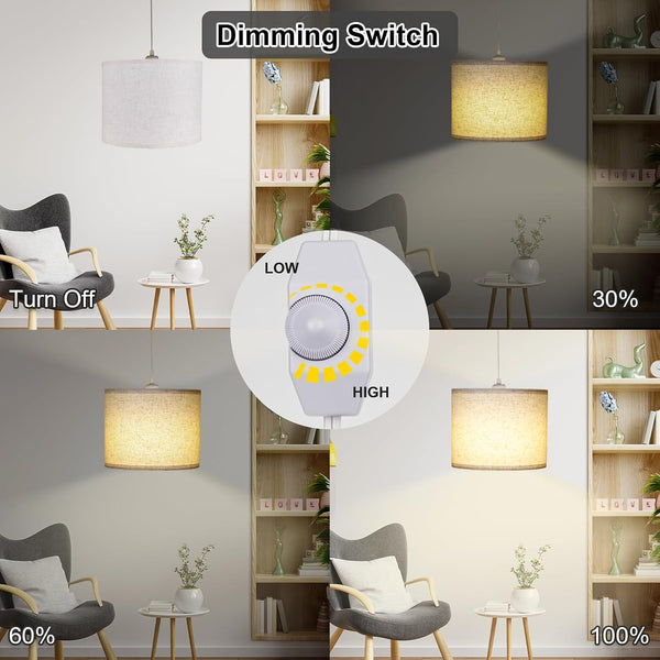 15Ft, LALISU Plug in Pendant Light, Hanging Light with Plug in Cord On/Off Switch Pendant Lighting with Linen Shade