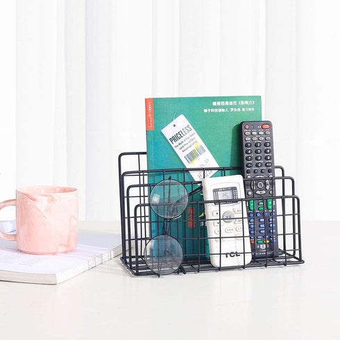 Desk Organizer, 3-Section Vertical Magazine Rack, Metal File Sorter, Document Organizer for Office Desk (Black)