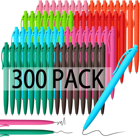 Fulmoon 300 Pcs Black Ink Pens Bulk, 1.0 mm Medium Point Retractable Ballpoint Pens for School Office Supplies (Rainbow)