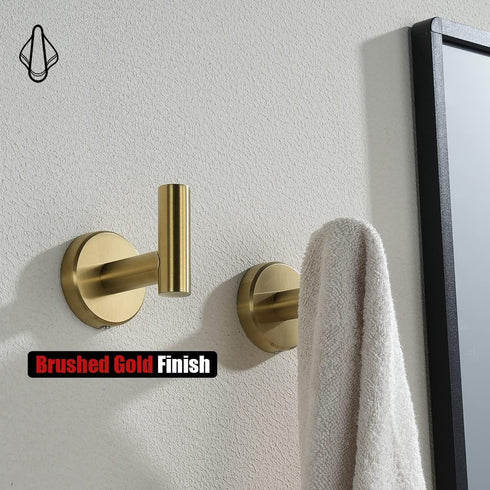 JQK Bathroom Towel Hook Brushed Gold Brass Coat Robe Clothes Hook (Pack of 2)