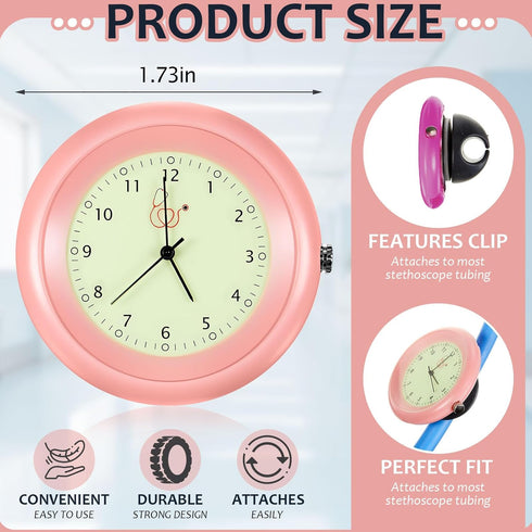 Dansydaisy 2 Pcs Glow in The Dark Stethoscope Watch Nurse Week Gift Clip on Pocket Watch with Second Hand CNA