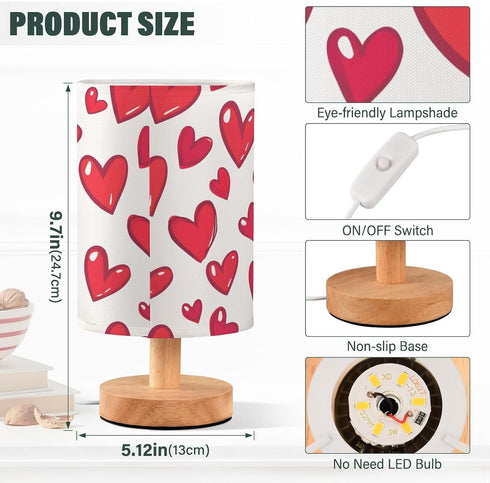 ALAZA Bedside Table Lamp for Bedroom Red Love Heart Nightstand LED Light Lamps with USB Port Linen Fabric Shade Table