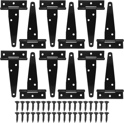 Rierdge 12 Pcs 4 Inch T Strap Hinges, Black Heavy Duty Tee Hinge