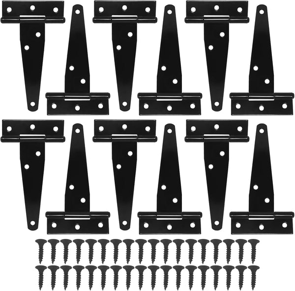 Rierdge 12 Pcs 4 Inch T Strap Hinges, Black Heavy Duty Tee Hinge