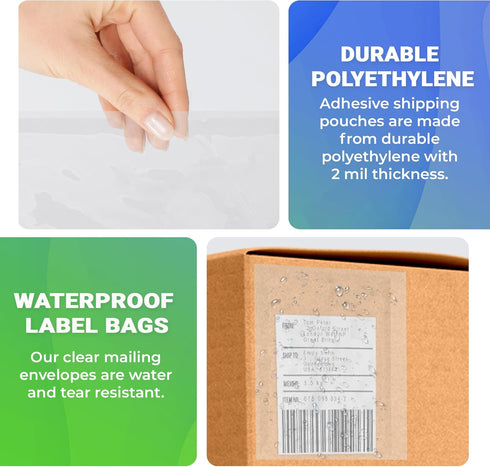 Clear Side Loading Packing List Envelopes - 9.5 x 12 Inches, 100 Pack Self-Seal Waterproof Mailing Pouches