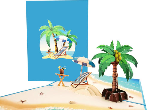 iGifts And Cards Oceanfront 3D Pop Up Greeting Card - Tree, Palms, Ocean, Beach, Vacation, Fun
