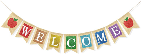 Welcome Banner for Back to School Decorations, First Day of School Sign for Classroom and Office Decor