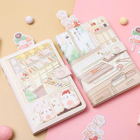 Kawaii Lined Journal Notebook, Japanese Cute Journal, 7.3 x 5.1 inch, 256 Pages, Premium Quality Paper