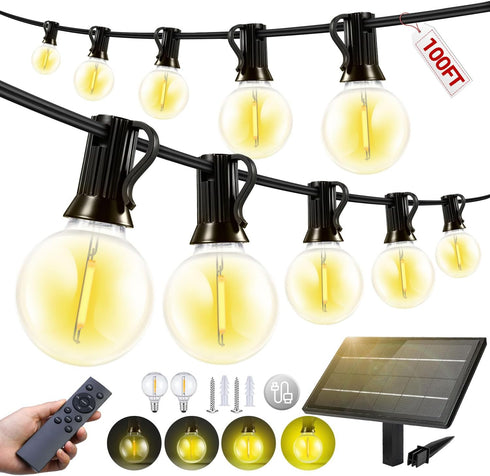 FUANXIEI 100FT Solar Lights Outdoor Waterproof: G40 30M Shatterproof Bulbs Patio Lights -