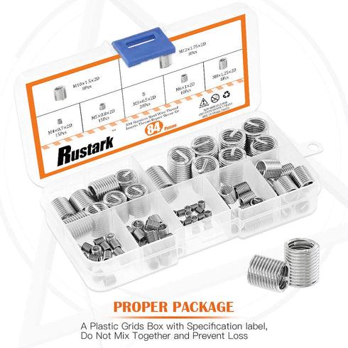 84 Pcs 304 Stainless Steel Metric Wire Thread Inserts M3 M4 M5 M6 M8 M10 M12 Helicoil Type Screw Repair Sleeve Kit