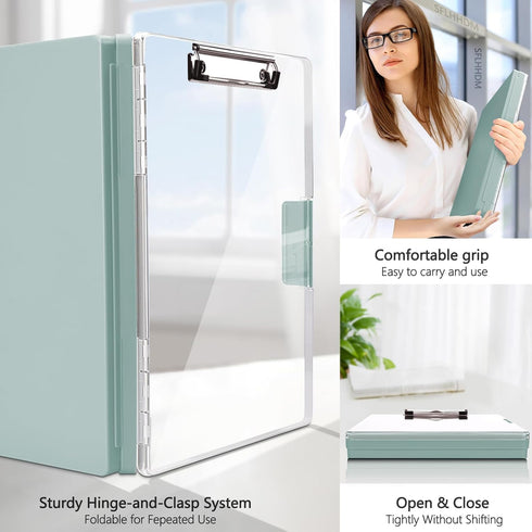 Heavy Duty Clipboard with Storage, 8.5x11 Clip Boards with 2 Storage Cases, Dark Green Nursing Clipboard Folder