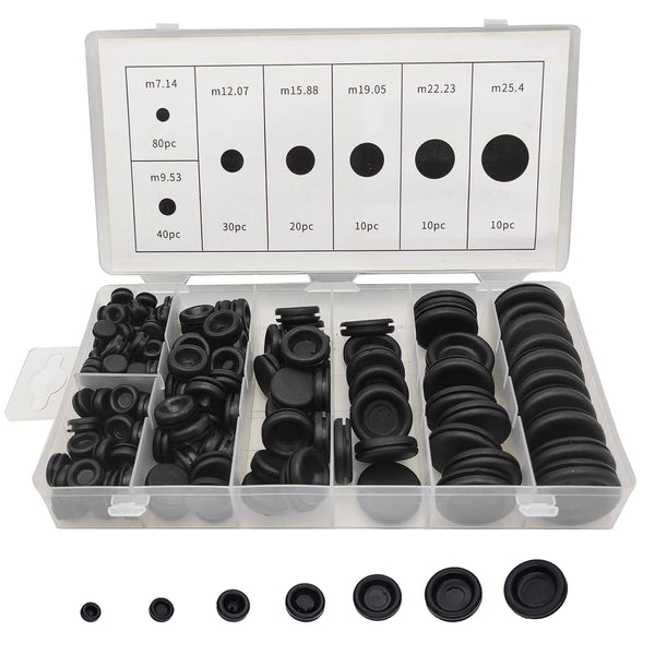 200Pcs Rubber Grommet Assortment Kit, 7 Sizes, Firewall Hole Plug Set for Electrical Wire Gasket