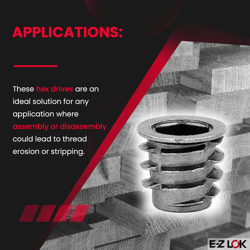 E-Z LOK Threaded Insert for Soft Wood, Zinc Hex-Flanged, Pack of 50