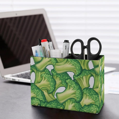 Generic Broccoli Stack Desk Organizer Leather Pen Holder Desktop Storage Makeup Drawer for Remote Control