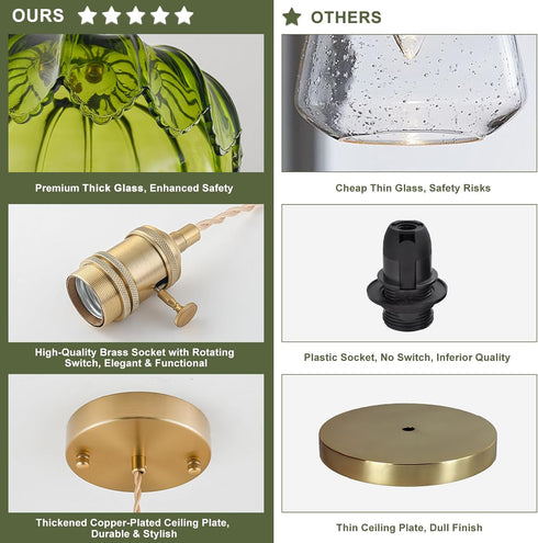 Glass Pendant Lights Kitchen Island, Vintage Brass Pendant Light Fixtures, Adjustable Green Kitchen Pendant Lighting