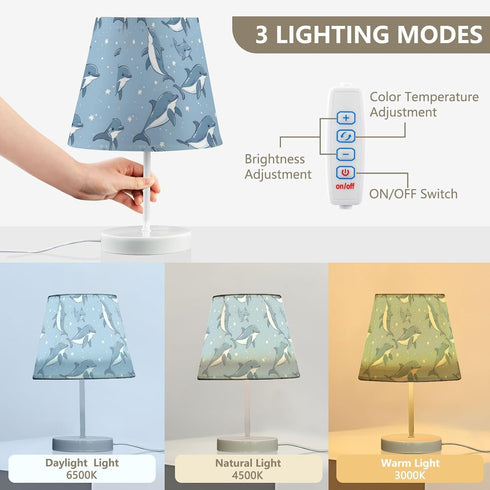 3 ALAZA Bedside Lamp Cute Dolphin Ocean Blue Table Lamp for Bedroom Desk Lamp with USB Port LED Nightstand Color